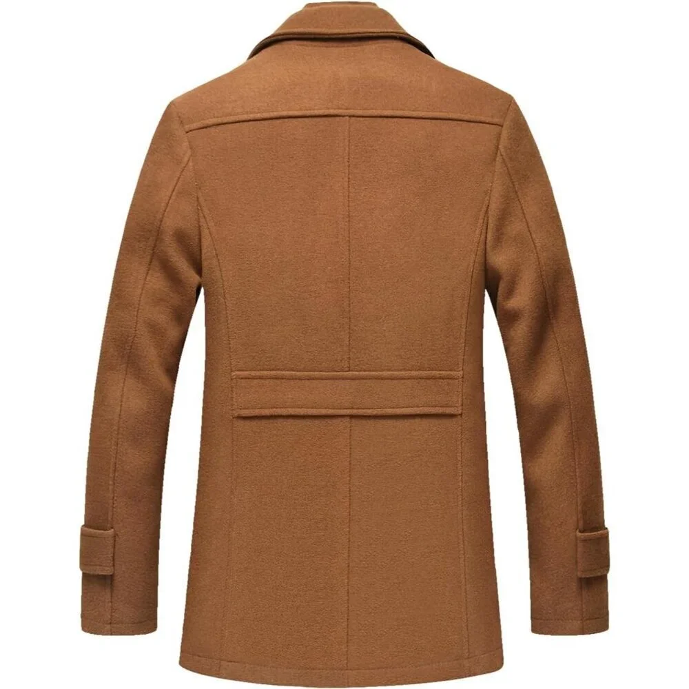 Men's Yellow1 Wool Blend Coat Warm Winter Trench Coat With Detachable Soft Scarf